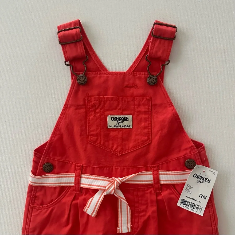 OshKosh 12 Months Baby Girls Red Shortall Overalls Summer NWT